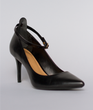 The voguish black ankle strap by Ginger Straps attached to a black high heel